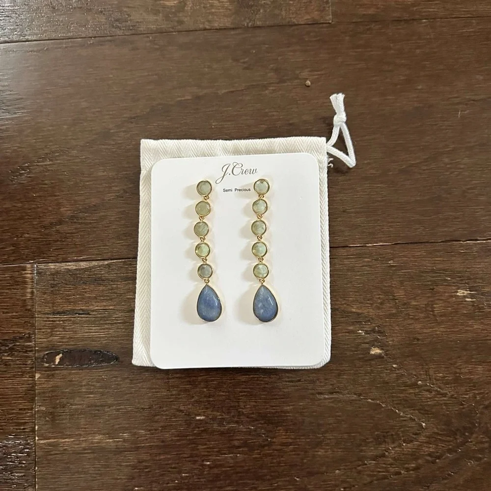 J.CREW-Mixed-stone drop earrings-blue/gold-NWT - Picture 7 of 8